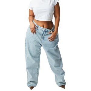 Good American Good 90's Loose Jeans Denim Wide Leg Medium Wash Blue 18